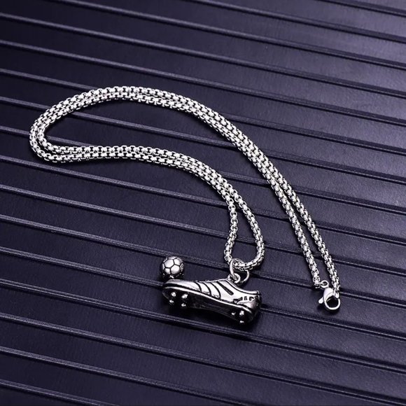 Silver Soccer Cleat & Ball Necklace, Football, Futball Pendant - MLS, World Cup - Picture 2 of 6